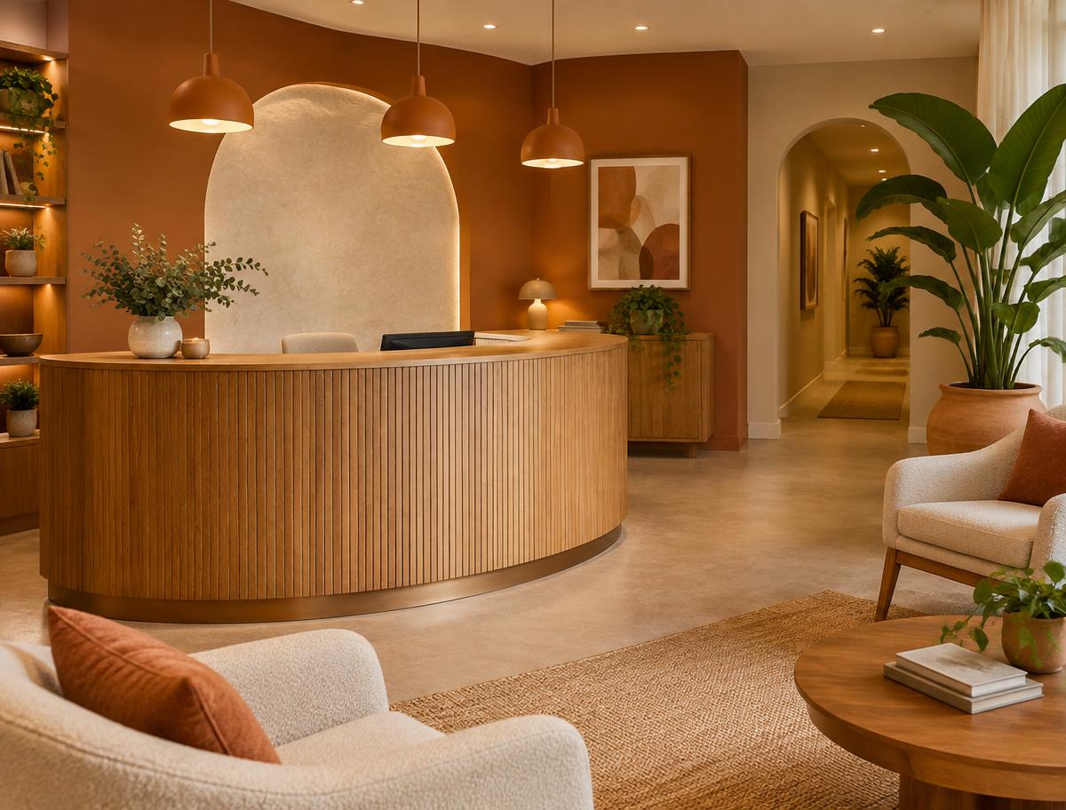 Cozy, warmly lit clinic interior